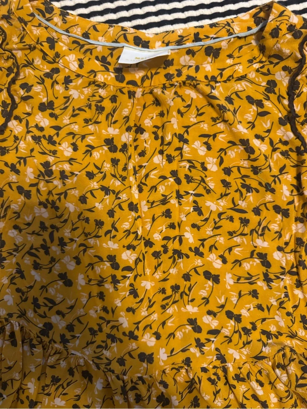 Anthropologie Mustard Floral Ruffle Peasant Blouse - Picture 6 of 7